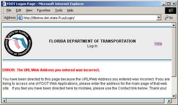 Image of Message for Incorrect Access to Log-In. 