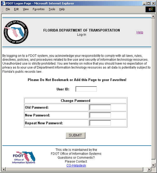 Image of Change Password page. 