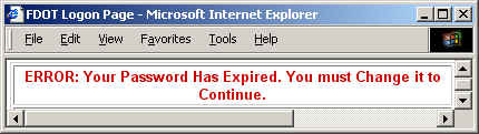 Image of the Expired Password Message. 