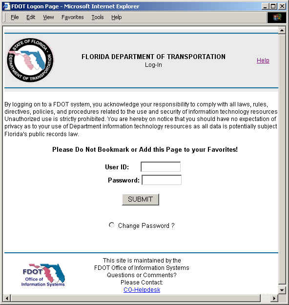Image of Main Log-In page. 