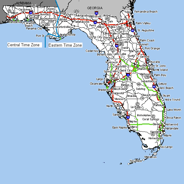 An image of Florida showing major roads and the location of traffic counters.